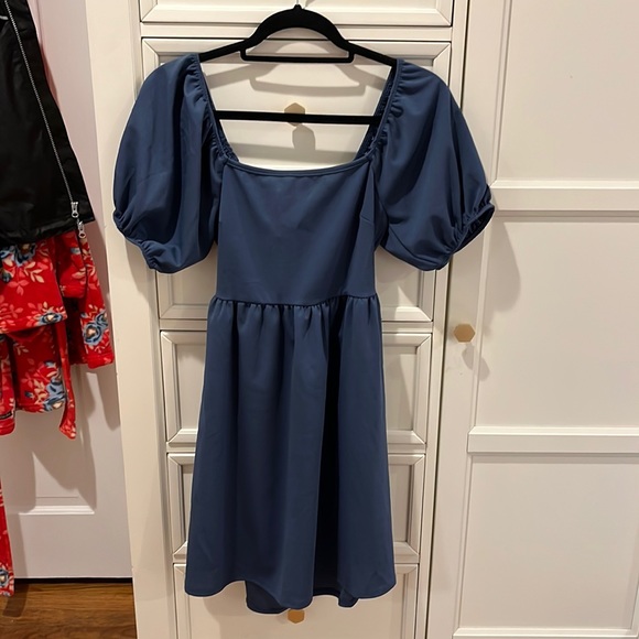 Blue Mini Dress with Open Back - Picture 1 of 3